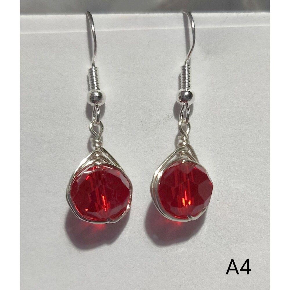 Silver Wrapped Red Crystal Earrings